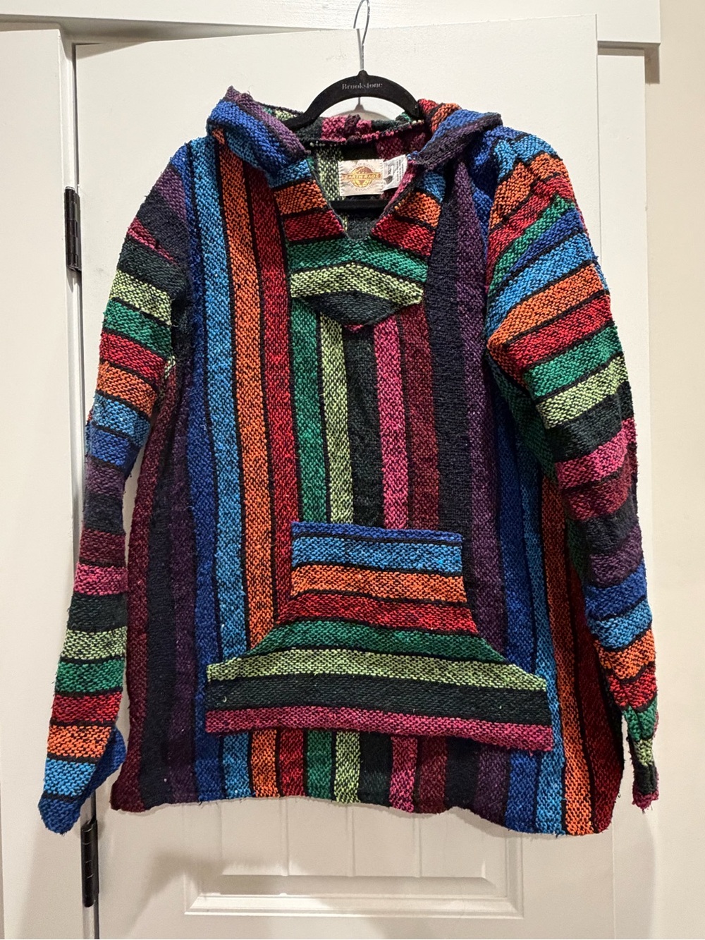 Earth Ragz Vintage Style Multi-Color Striped Hooded Poncho Size XL